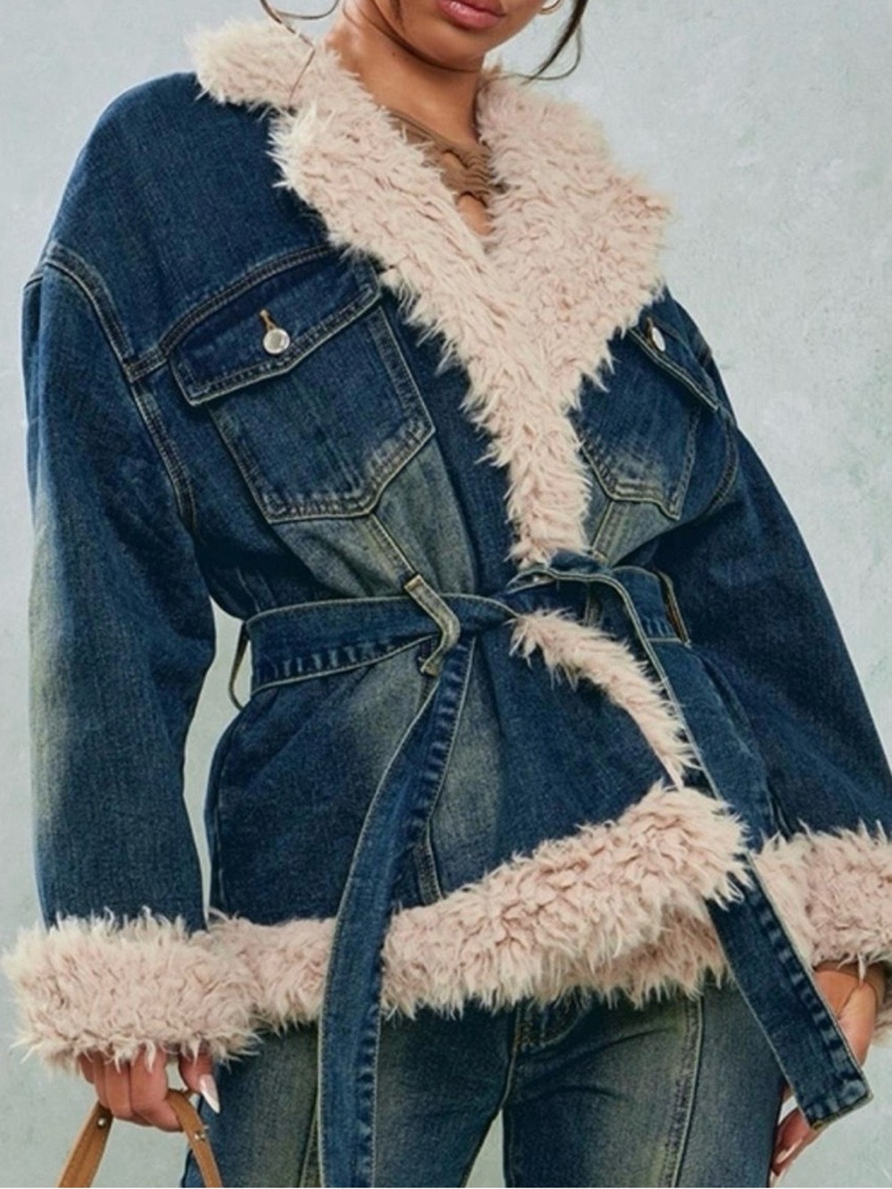Early 2000’s style denim jacket with faux fur